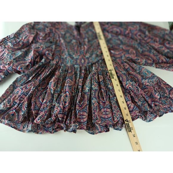Banana Republic Women's  sz XS  3/4 Puff Sleeve Paisley Boho Blouse Tie Neck Top - Picture 7 of 9